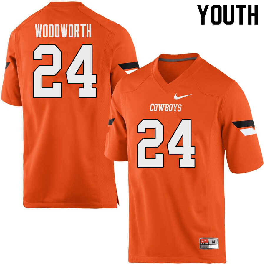 Youth #24 Tavien Woodworth Oklahoma State Cowboys College Football Jerseys Sale-Orange